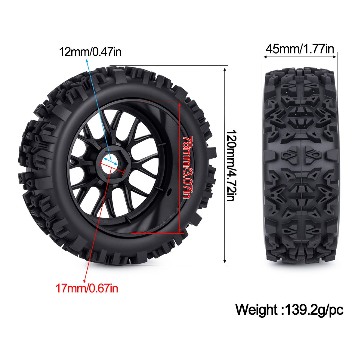 120MM Off-Road RC Tires 17mm H - Rc Hobby Dump Truck ulasan dan harga